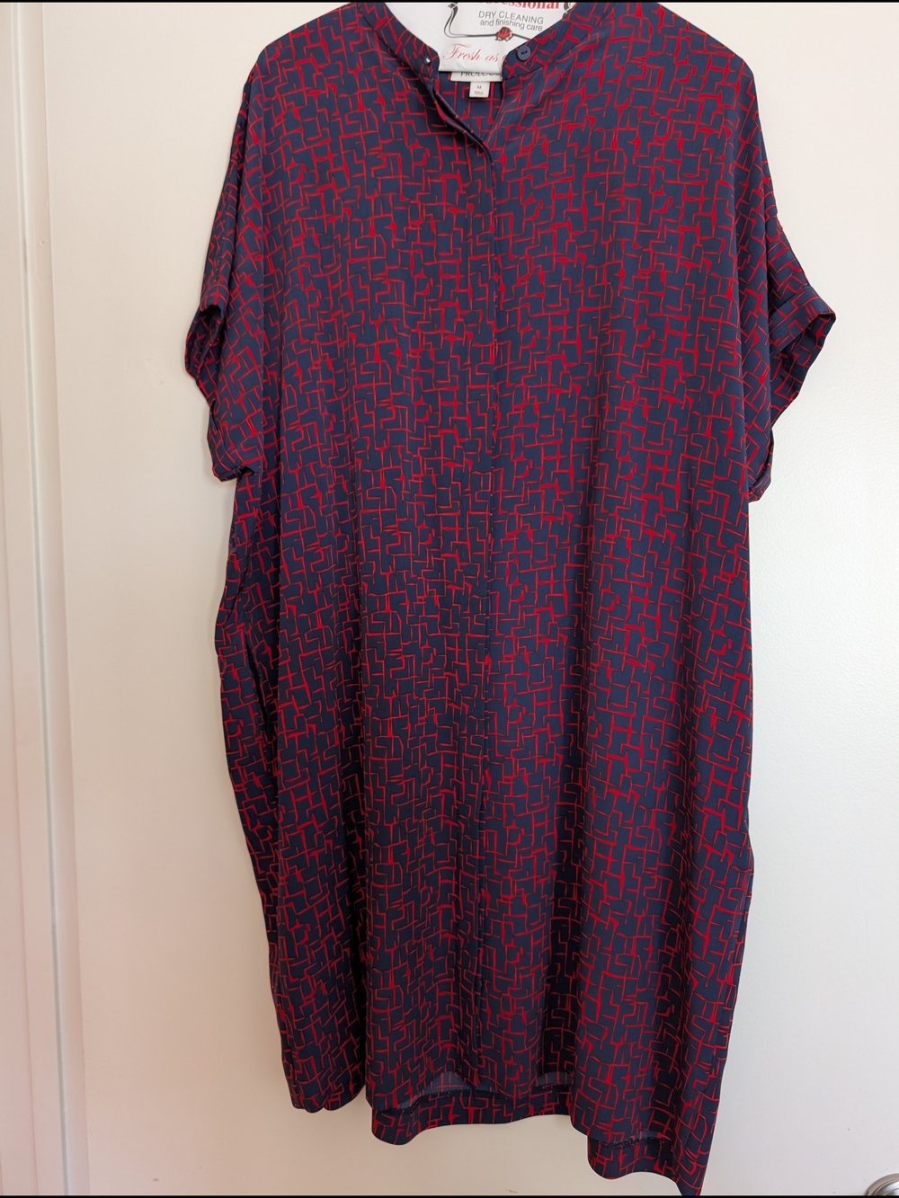 Navy Dress with Red Geometric Print
